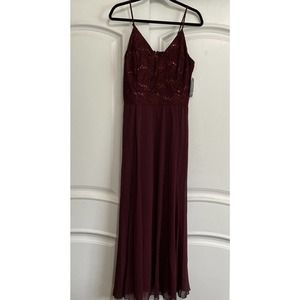 NWT Alexa B Nites Burgundy Full Length Sequin Top Dress 14